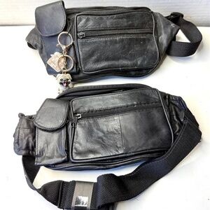 Set of 2 Fanny Packs one L & 1 Med in Black Men Women Accessories Sports Biking